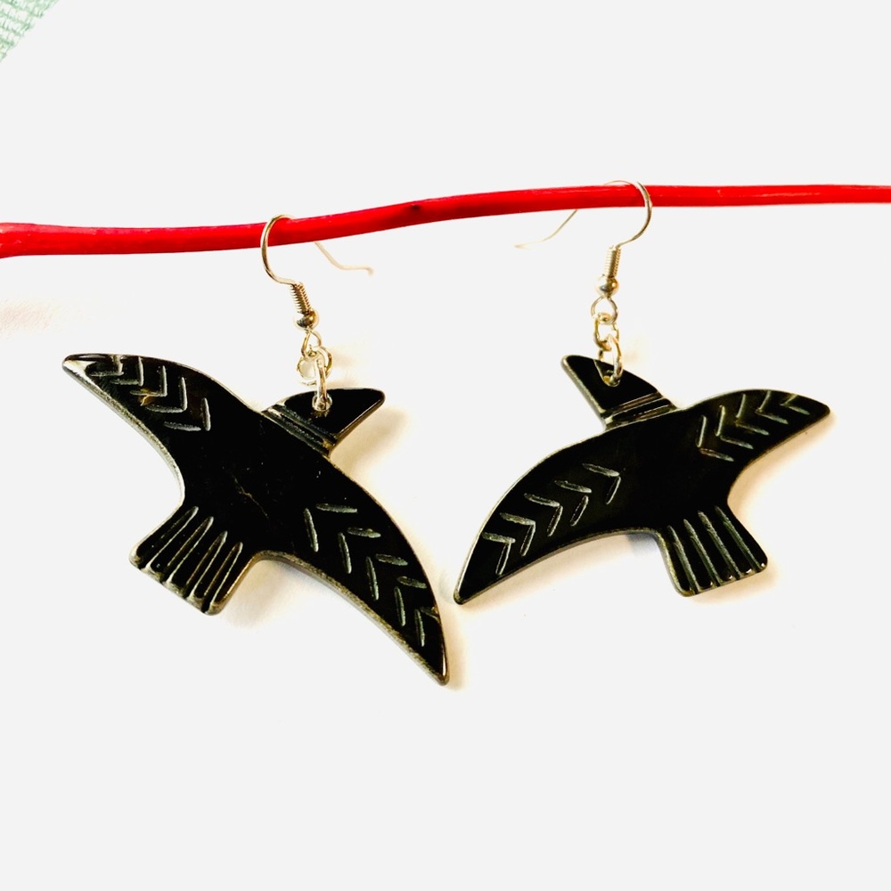Black Lip Shell Raven Bird Earrings